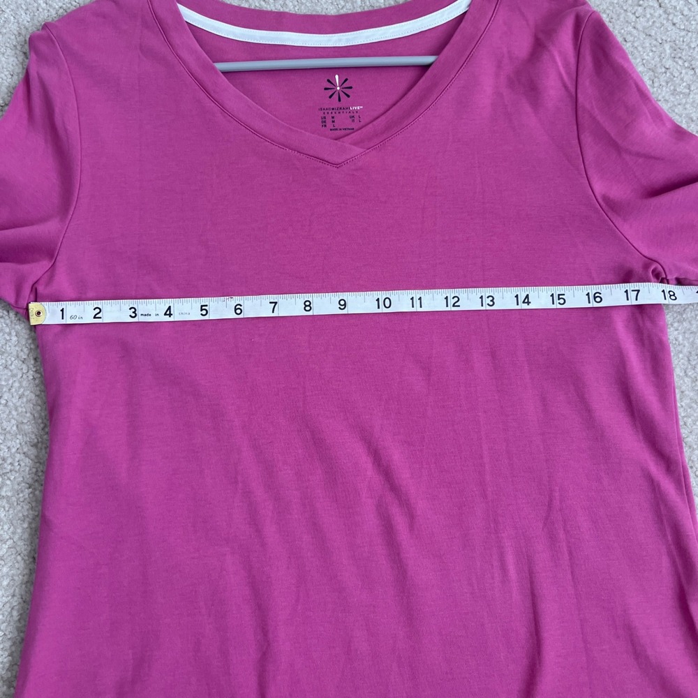 Isaac Mizrahi Live Essentials Long Sleeve Pima Cotton V Neck Pink T-Shirt Top - Picture 5 of 7